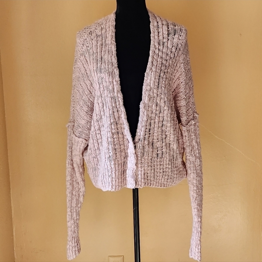Free People Women's  Pink Oversized Large Snap Boho Cardigan Sweater - Picture 5 of 10